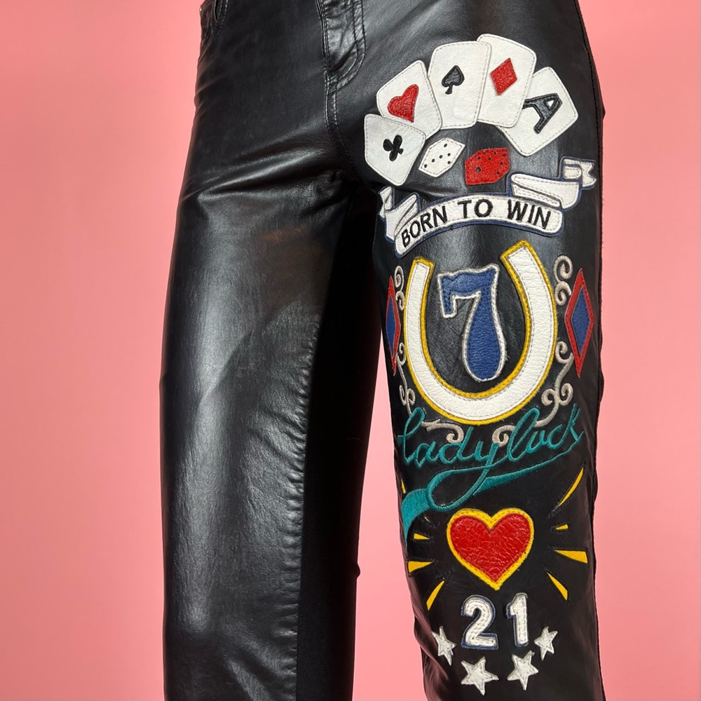 ❌SOLD-DEPOP❌ Onitsuka “Born To Win” Patch Leather Pants - Picture 1 of 8